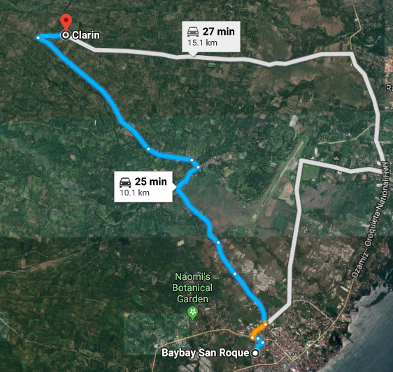 Map from Ozamiz City to Municipal of Clarin